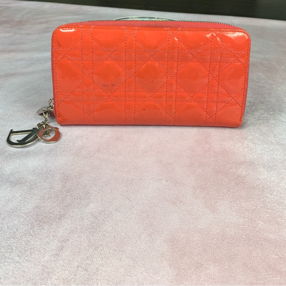 Christian Dior Lady Dior Patent Leather Long Zippy Wallet